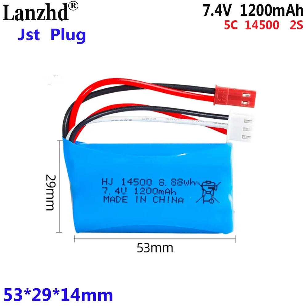 

7.4V Battery 14500 2S 1200mAh li battery 5C For ratio soft bullet gun special core accessories battery with JST Plug