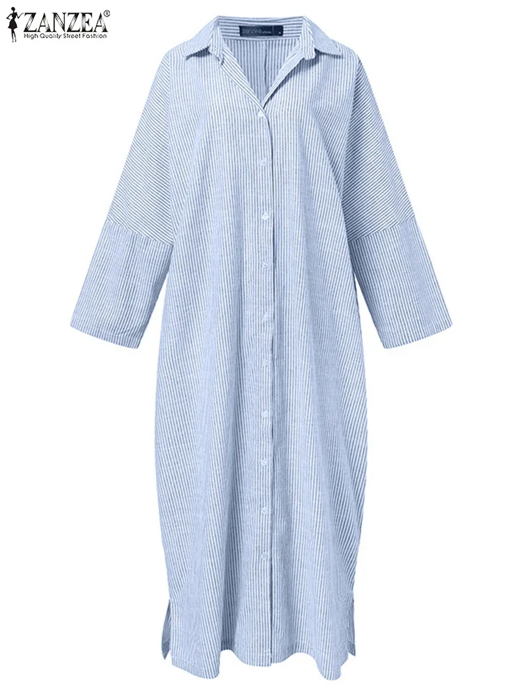 Fashion Spring Shirt Dress 2026 ZANZEA Women Lapel Neck Long Sleeve Stripe Sundress Maxi Robe Casual Work OL Vestidos Oversize