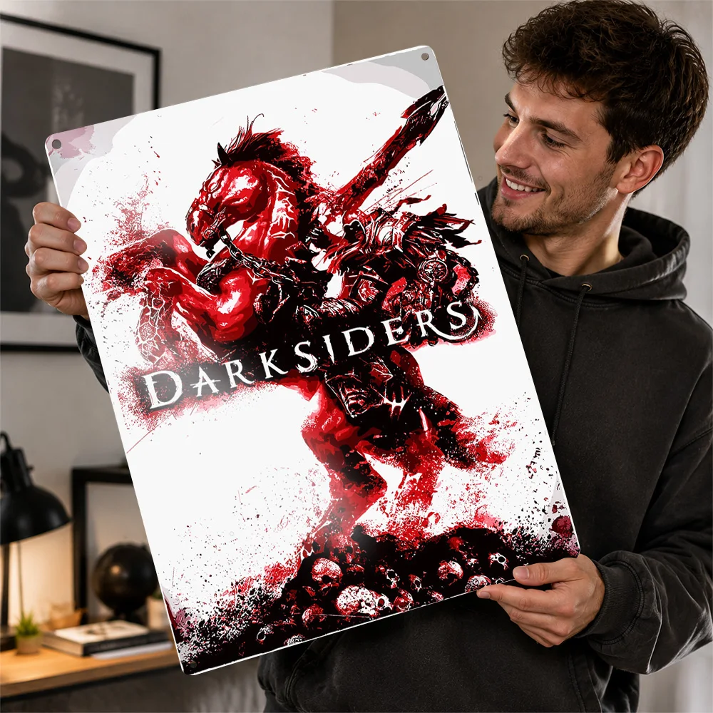 Darksiders War On Horseback Printed Poster Fantasy Wall Art For Bedroom Personalized Aluminum Metal Sign Video Game Fan Gift