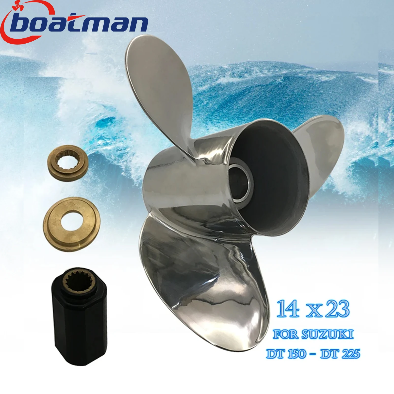 Outboard Propeller 14X23 For Suzuki Engine 150HP 175HP 200HP 225HP Stainless Steel 15 Tooth Splines Boat Parts SS14-0000-023