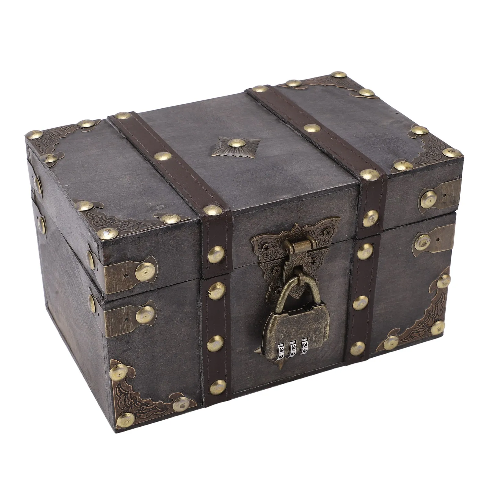 Wooden Treasure Chest Vintage Style Coded Lock Alloy Tipping Durable Wood Wide Application Vintage Jewelry Box