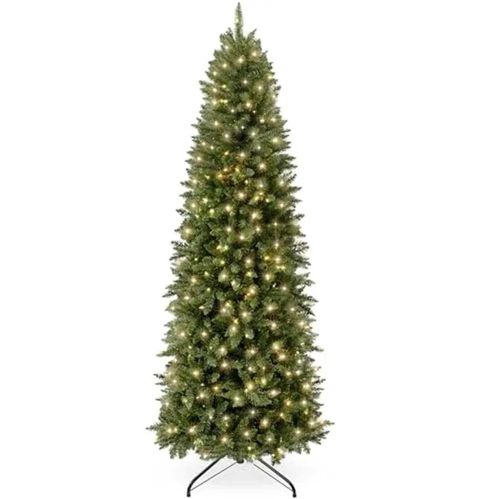 6ft Pre-Lit Artificial Pencil Christmas Tree Realistic Spruce Holiday Decor Warm White Lights Base Metal PVC 288 Branch Tips