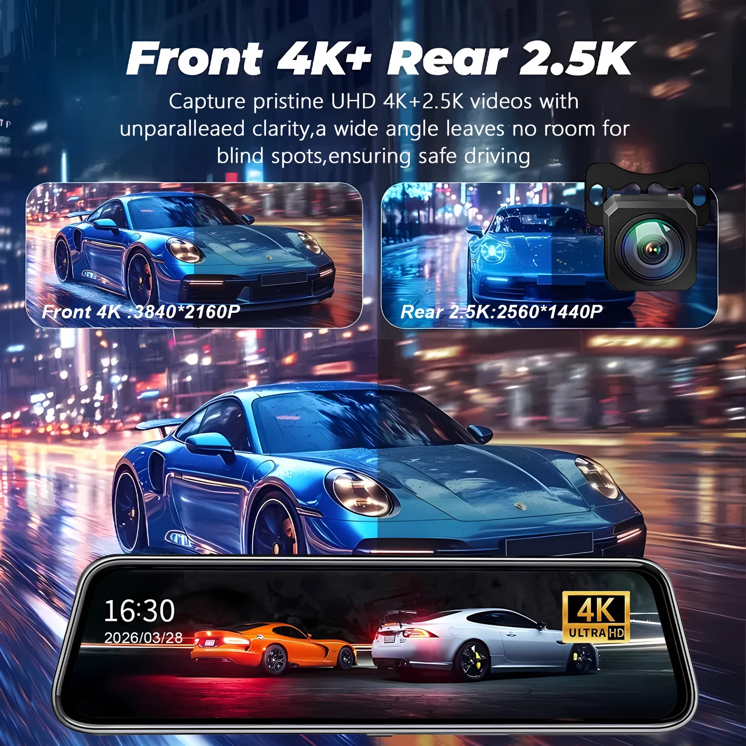 10 Inch 4K 2160P Dual Lens Dash Cam GPS 5G WiFi Car DVR Mirror with IPS Screen Dashcam Camera Drive Recorder Stream Rear