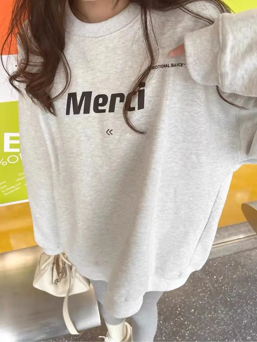 Korean style long-sleeved trendy autumn and winter sweatshirt for girls, round neck ins top, thickened new style, loose and lazy