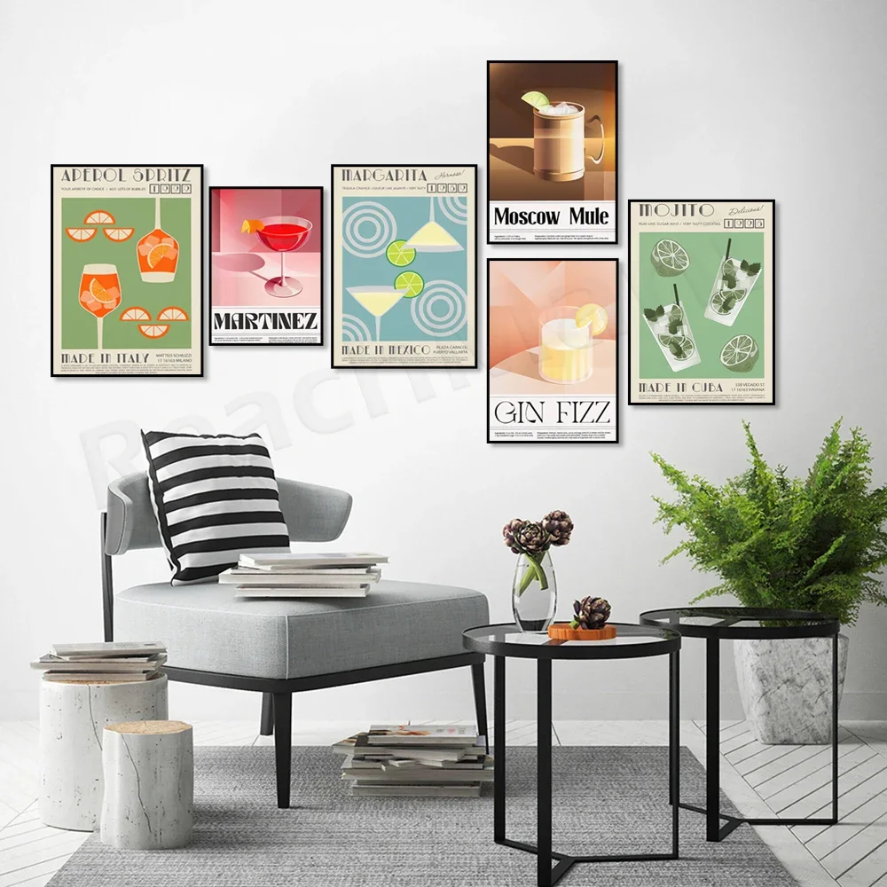 طباعة كوكتيل، مارغريتا، جين، موهيتو، طباعة ملصق البغل في موسكو، ملصق كوكتيل، فن البار، ديكور بار المنزل