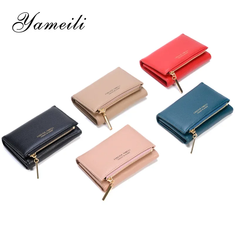 

Fashion Short Zipper Wallets for Women Retro Luxury Student Storage Small Change Bag Triple Fold Multiple Card Slots Coin Purse