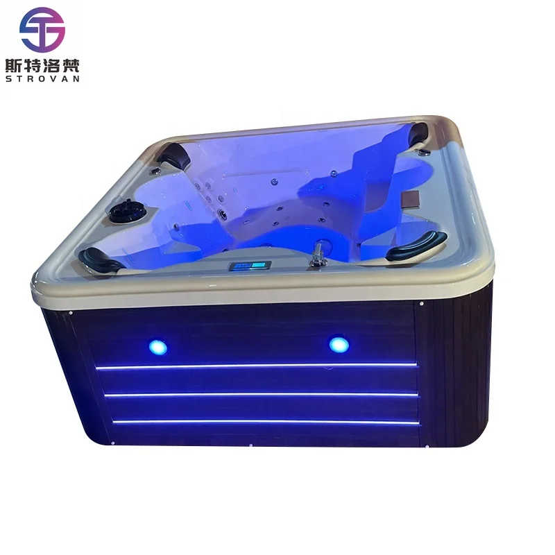 ZXHK Jacuzzi Acrílico de Lujo para 6 Personas, Independiente, de Forma Cuadrada, Spa Exterior con Bañera para Fiestas, TV y Masaje Combinado