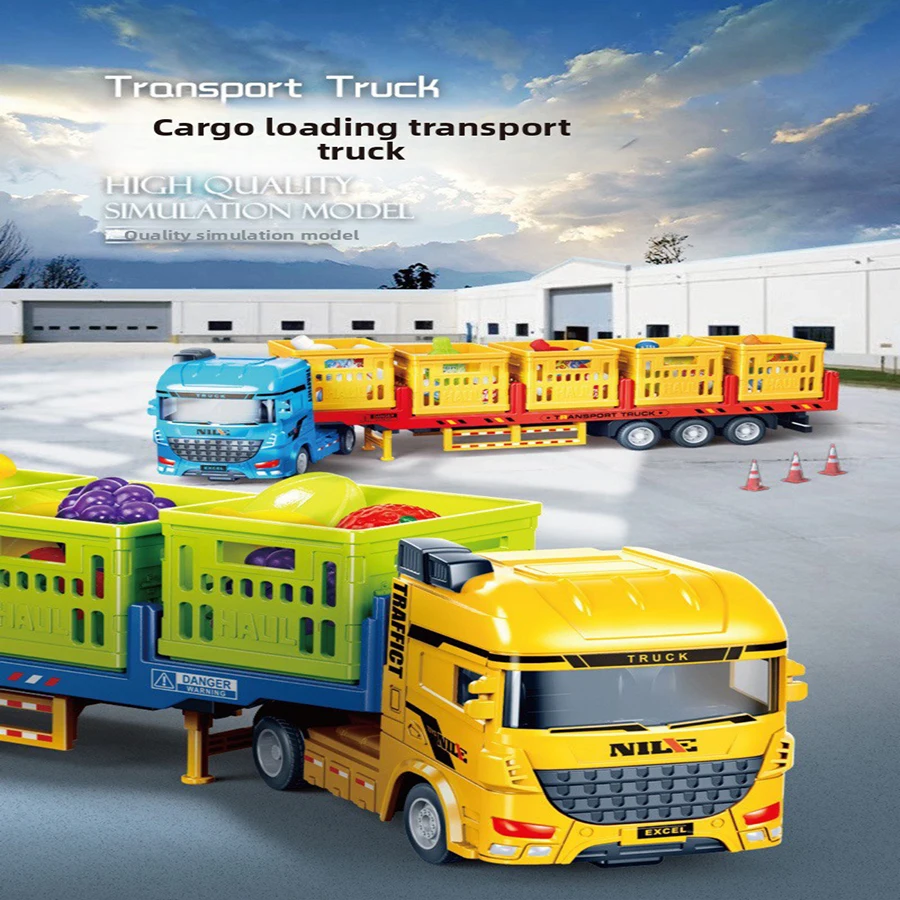 1Pcs Cartoon Simulation Die-Cast Freight Roadblock Fruit and Vegetable Transport Truck baby Large Car Model Toy Children's Gift