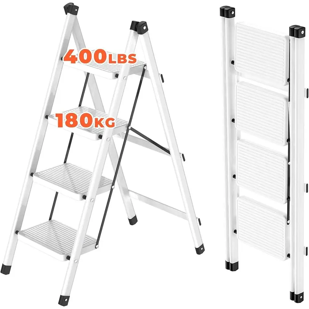 Tall Folding Step Ladder 4 Step Stool Lightweight Portable Anti Slip Pedal Heavy Duty 400 lbs Capacity Home Kitchen Office