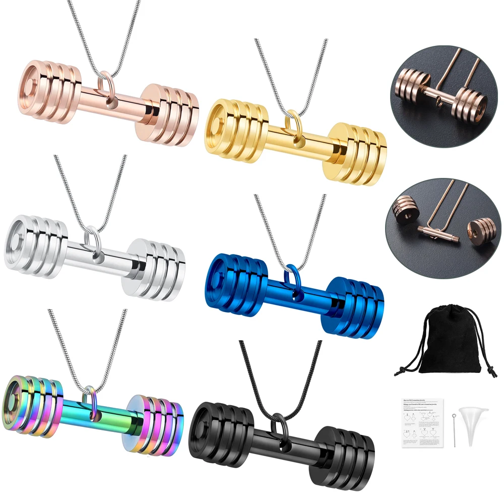 

Cremation Jewelry Dumbbell Pendant Ashes Urn necklace Stainless Steel For Pet/Human Ashes Sport Style Women's Keepsake Memorial