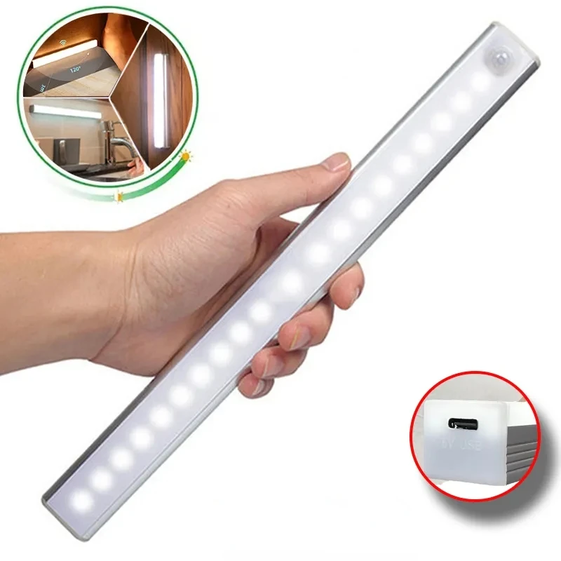 2PCS 50CM Motion Sensor Light Wireless Led Magnetic Cabinet Closet Corridor Staircase USB Emergency Strip for Kitchen LED