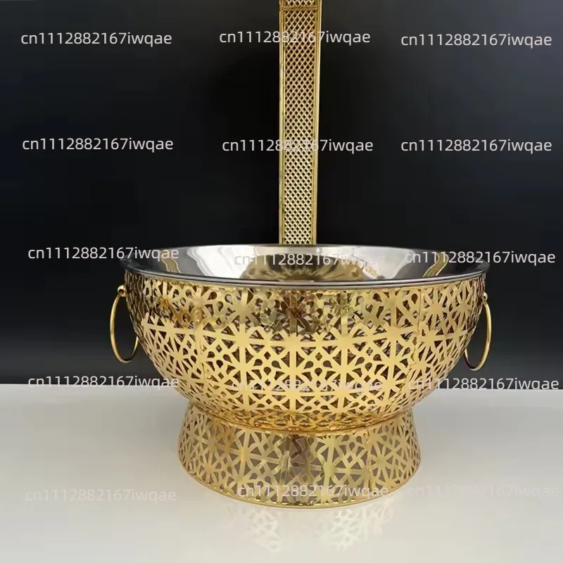 Stainless steel buffet stove golden lace luxury alcohol stove round hanging lid hotel restaurant light luxury dining stove