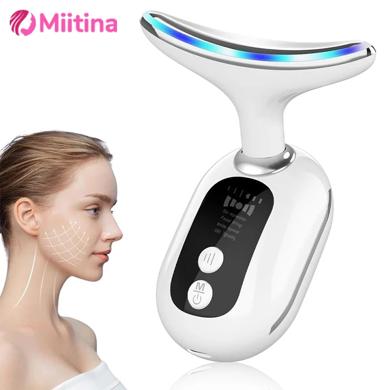 

EMS Face Neck Lift Beauty Device Facial Massager Red Light Therapy Skin Rejuvenation Tightening Anti Wrinkle Remover Double Chin