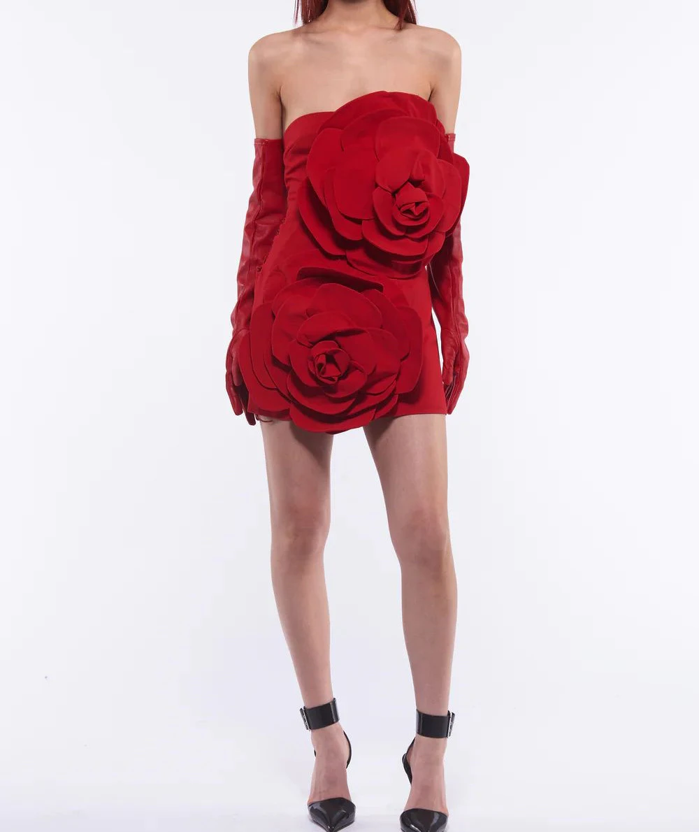 

Wholesale hot sale solid color tubular tops decorated with three-dimensional chic flowers women's elegant evening dresses