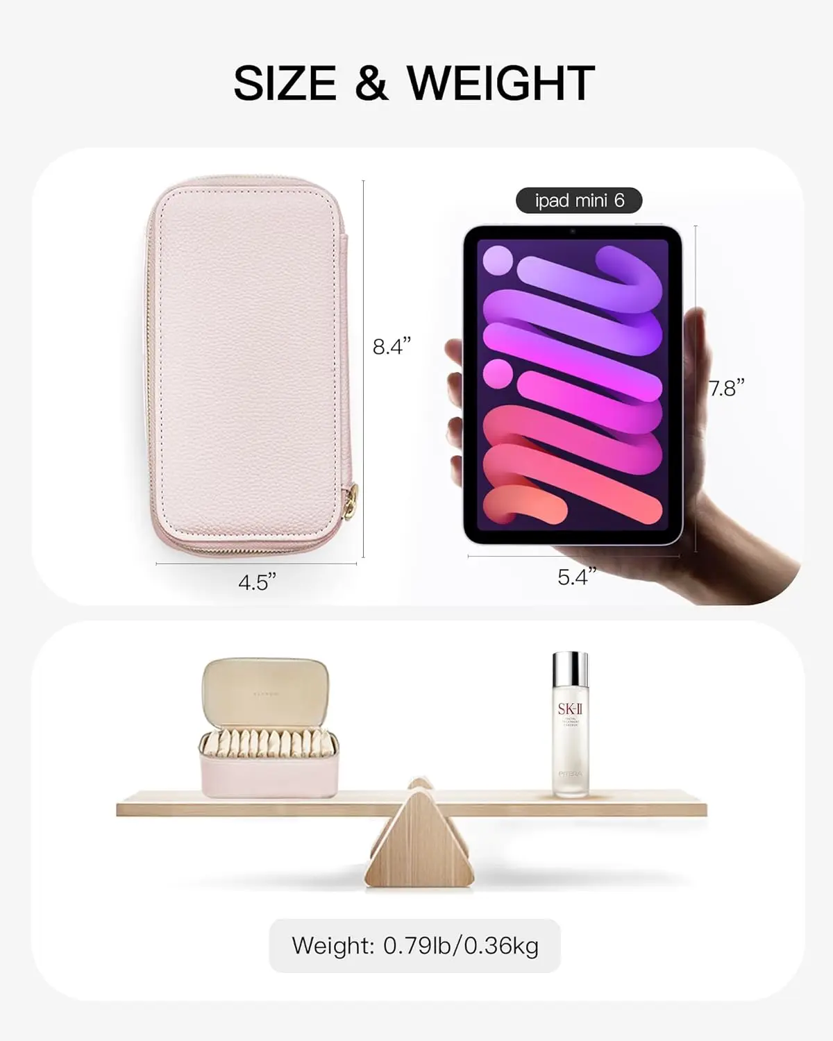 Vlando Travel Jewelry Case,Jewelry Organizer with 6 Zipper Velvet Jewelry Bags for Women Girl,Wedding Birthday Gift Ideas for