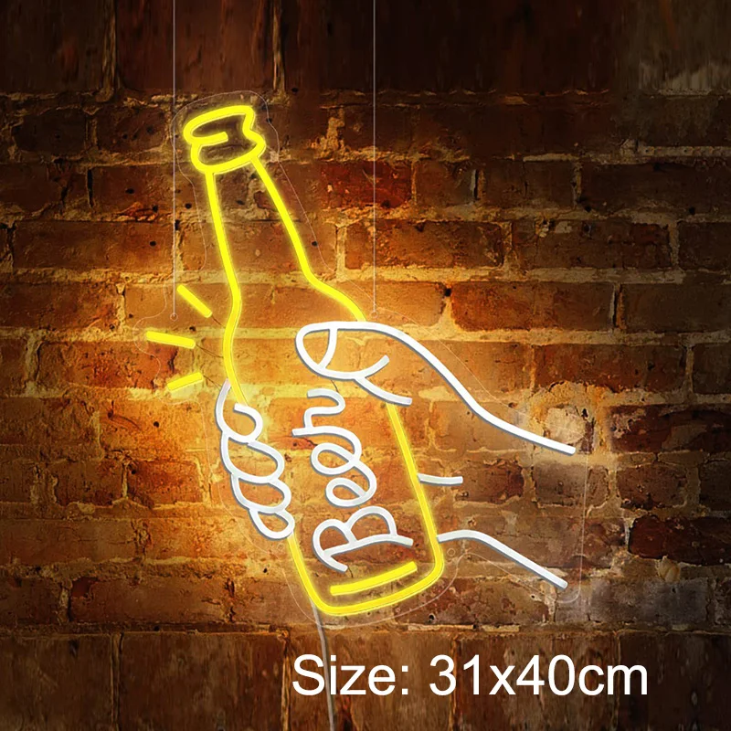 Bar Beer Mugs Neon Sign Light LED Coffee Wine Bottles Cocktail Decorative Night Lamp for Room Wall Restaurant Shop Party Gift