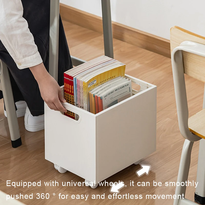 Plastic Desk with Movable Bookshelf and Pulley, Simple Student Book Sorting and Storage Box, Office Undertable Book Organizer