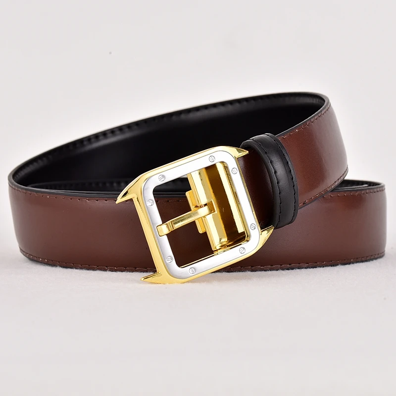 

European High-End Men's Belt Fashionable Business Trendy Buckle Couple Waist Belt Young Solid Color 3.3 Inch Belt Width