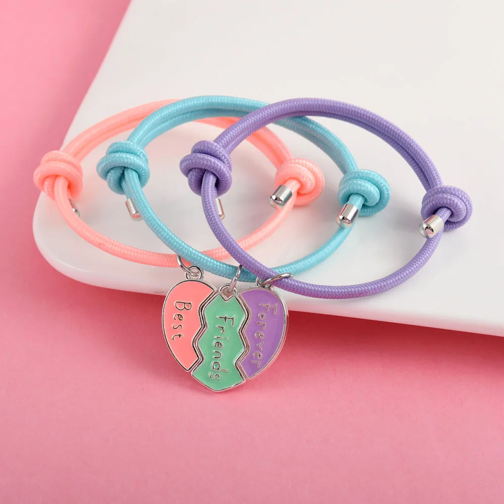 Karsyngirl 3Pcs/set Heart-shaped Stitching Best Friend Forever Bracelet for Girls Fashion Friendship Gifts