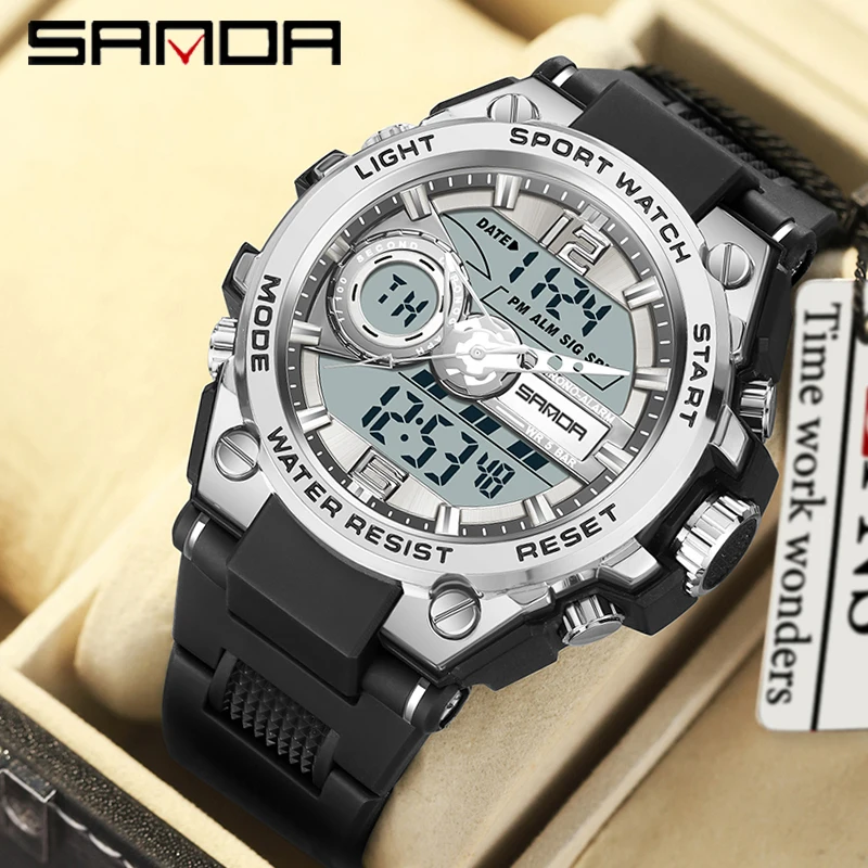 SANDA Fashion G style Military Sports Watch Dual Display LED Digital Watches Waterproof Men\'s Quartz Watch Relogio Masculino