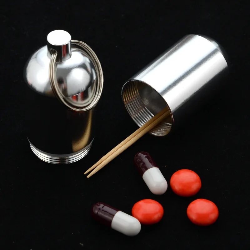 Boîte à pilules en aluminium étanche, cache-bouteille, porte-médicaments pour voyager, conteneur de camping, porte-clés, boîte à médicaments, soins de santé