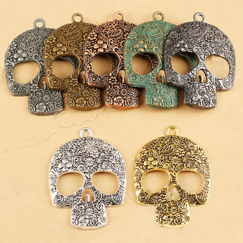 

5 Pcs 66x49mm Big Size Carved Oversized Rose Metal Skull Head Charms Pendant Fit Jewelry Making DIY Jewelry Findings