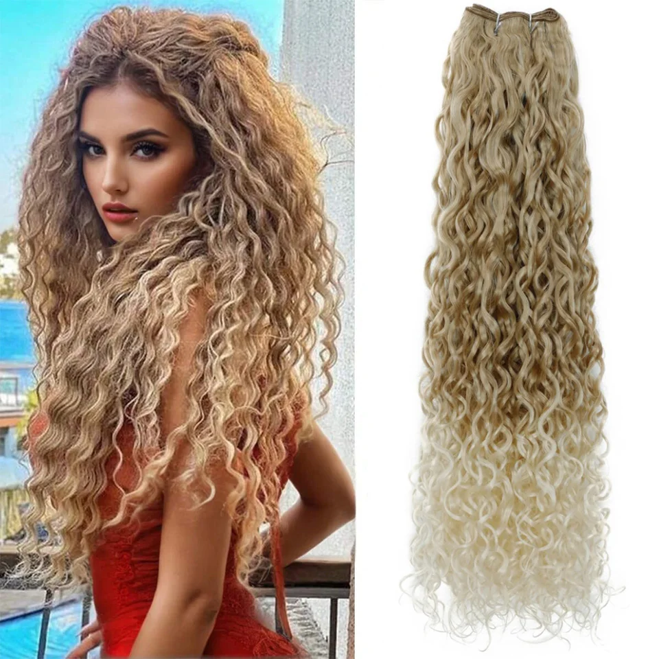 20 pouces vague d'eau paquets Extensions de cheveux Ombre brun bouclés paquets Extensions brun clair cheveux synthétiques paquets pour les femmes