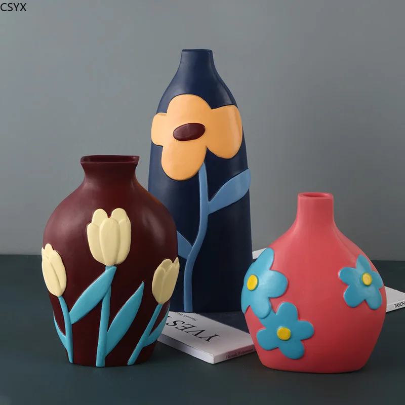 Creative Painted Ceramic Vase High-end Ornament Living Room Flower Arrangement Entrance Living Room TV Cabinet Flower Ware