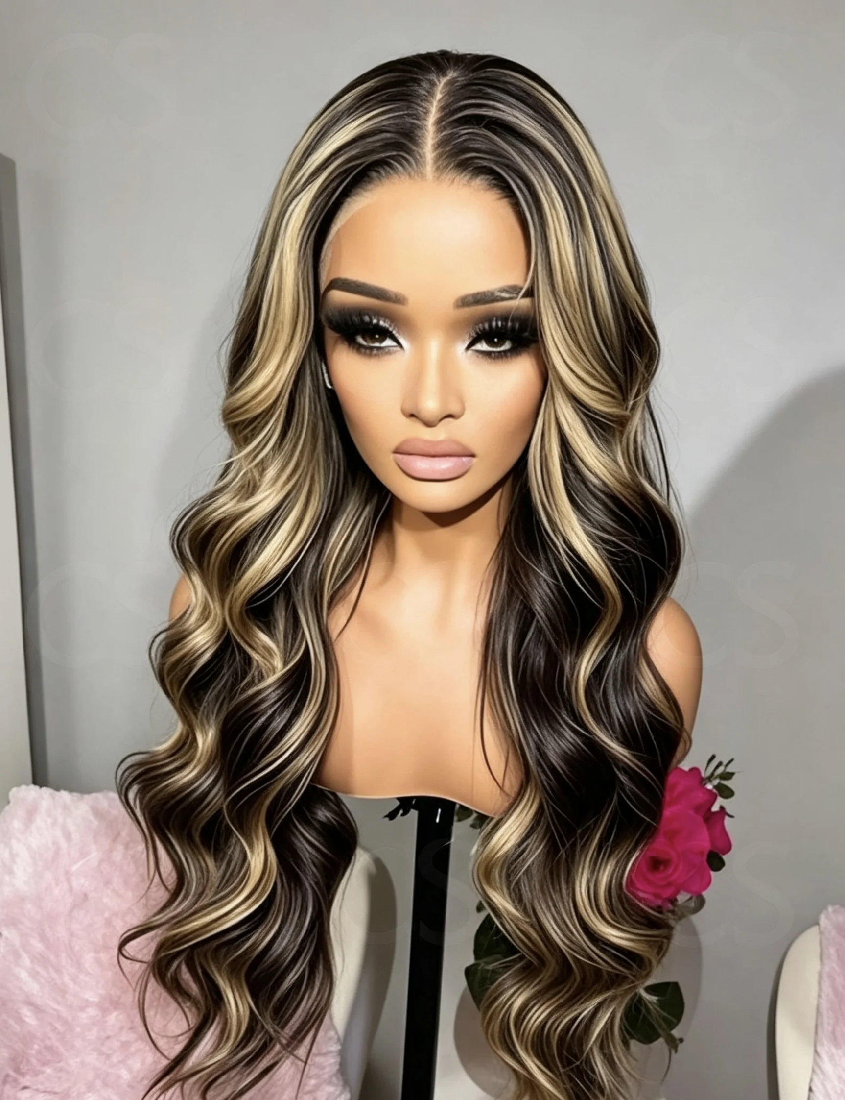 

Long Soft 26Inch 180%Density Highlight Blonde body wave Lace Front Wig Preplucked Glueless Wig For Women Baby Hair Synthetic