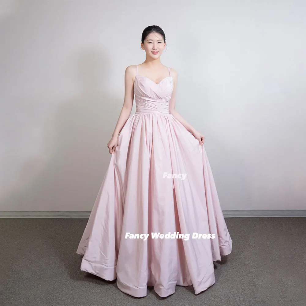 Fancy Simple Pink Evening Dress Korea Photoshoot A Line Bridal Gown Back Corset Taffeta Wedding Dress Customized