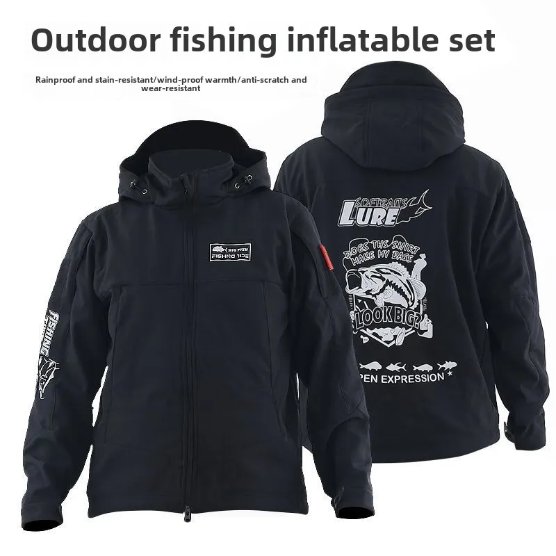 Winter Fishing Suit for Men, Fleece Thickened Jacket and Pants Set, Outdoor Embroidery Clothing, Warm, Waterproof, 2024