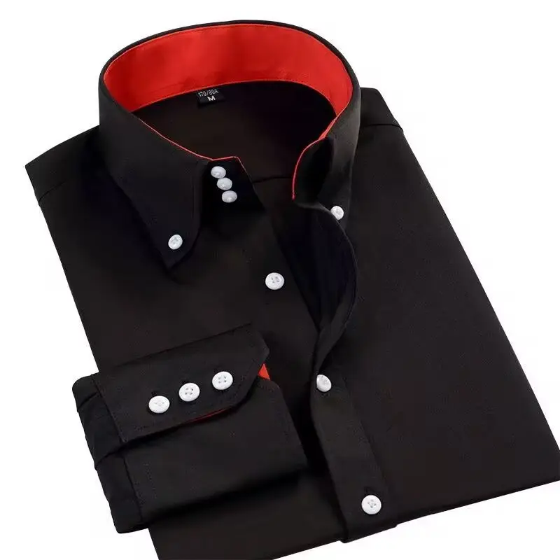 春秋メンズエグゼクティブシャツ韓国フィット、パーマネントプレスフォーマルオフィスウェア、通気性のある薄い長袖ビジネスカジュアル