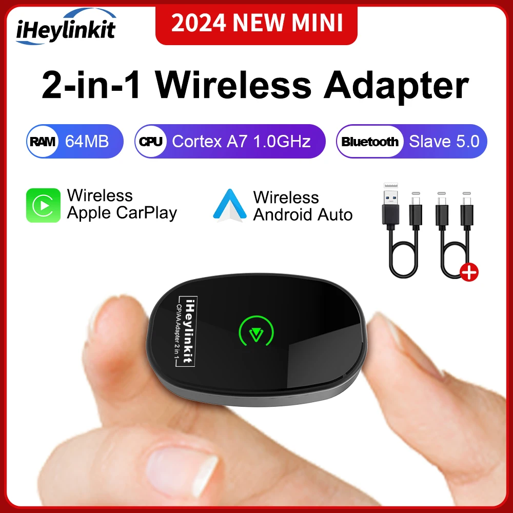 iHeylinkit 2024 NEW Wireless CarPlay Android Auto Wireless Adapter Smart Mini Box Plug And Play WiFi Fast Connect Universal