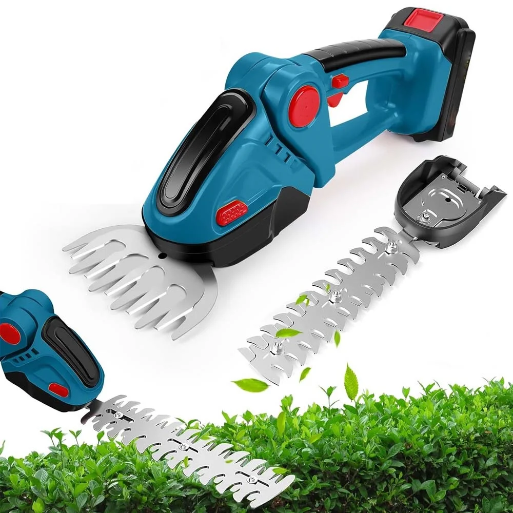 Taille-haie sans fil avec double interrupteur, angle réglable, coupe-herbe super puissant