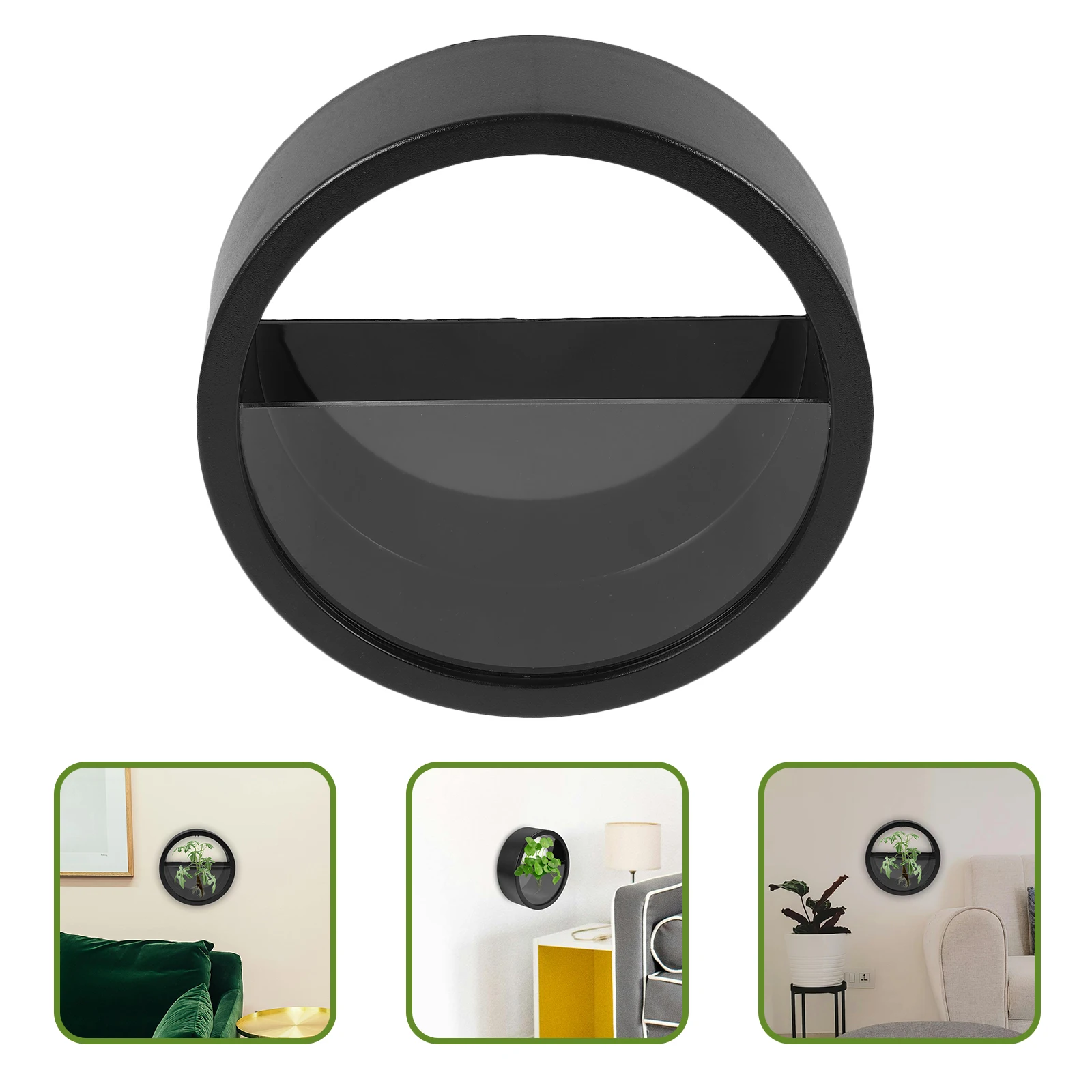 

Medium Size Black Round Wall Hanging Flower Pot Acrylic Decorative Flowerpot Artistic Office Living Room Modern