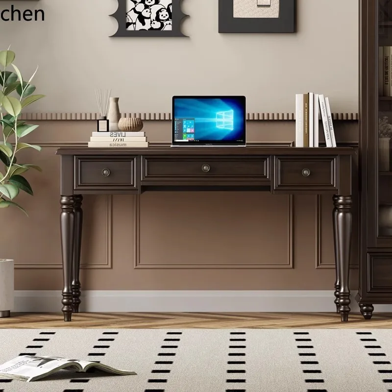 

HTT rural retro desk and chair combination study pure solid wood writing desk office computer desk small apartment