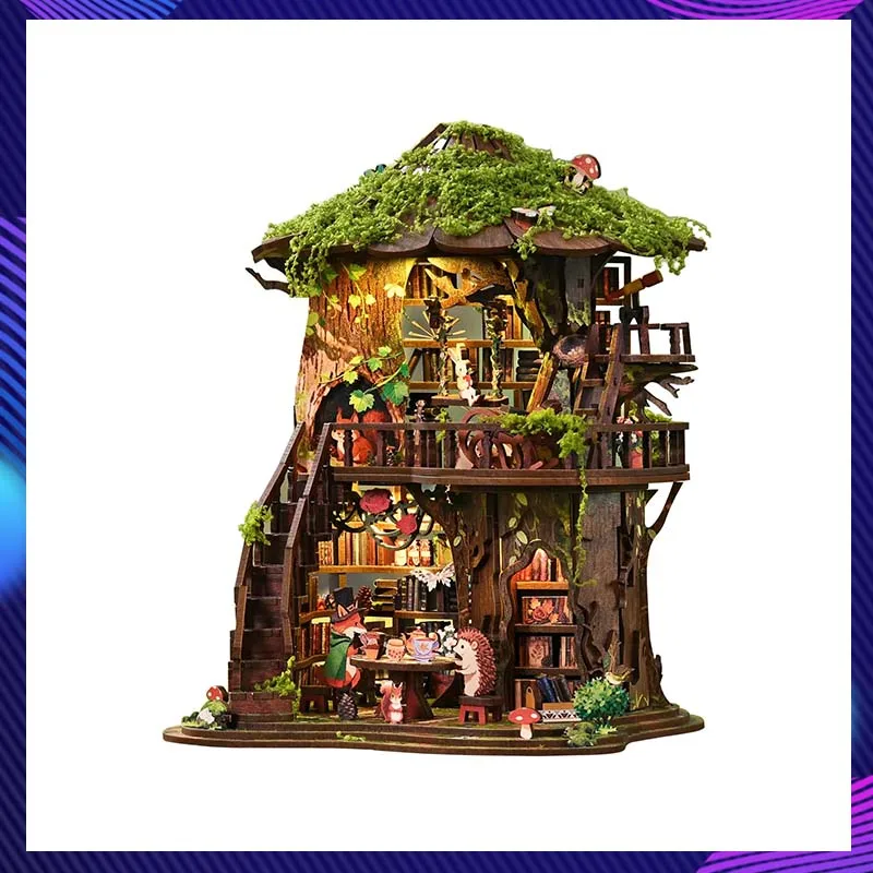 DIY Mini House Forest Tea Book Club 3D Wooden Cottage Hand Assembled Miniature Landscape Model Building Kits Desktop Decor Gift