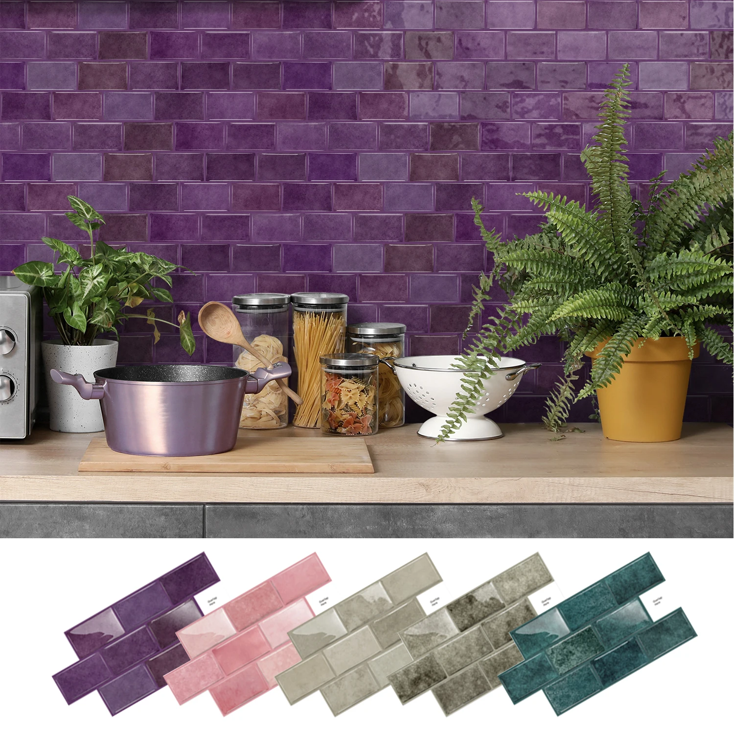 Self Adhesive Strip Ceramic Tile Sticker with Multi-Color Gloss Texture for Kitchen, Bathroom and Restaurant Decoration
