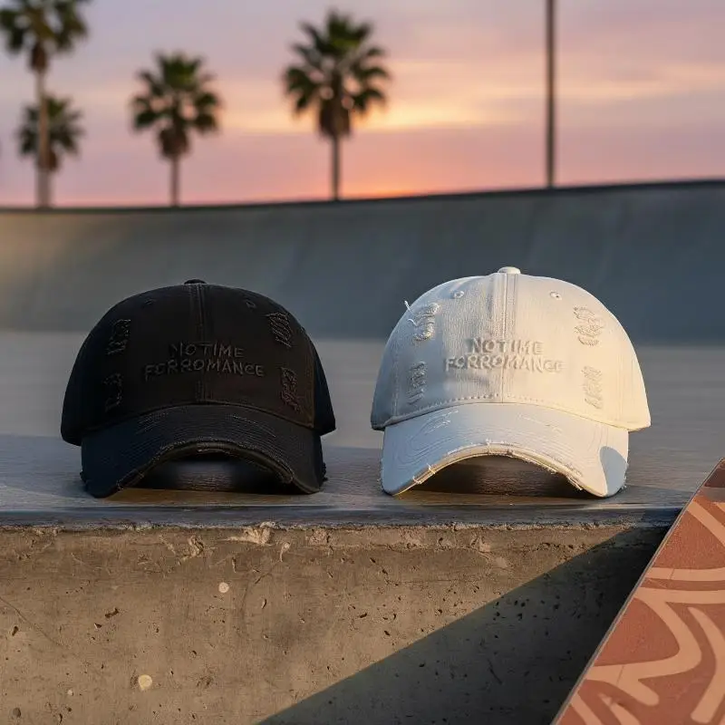 New Style Distressed Washed Baseball Cap With Three-dimensional Embroidery, A Slim Visor Hat That Makes Your Face Look Smaller.