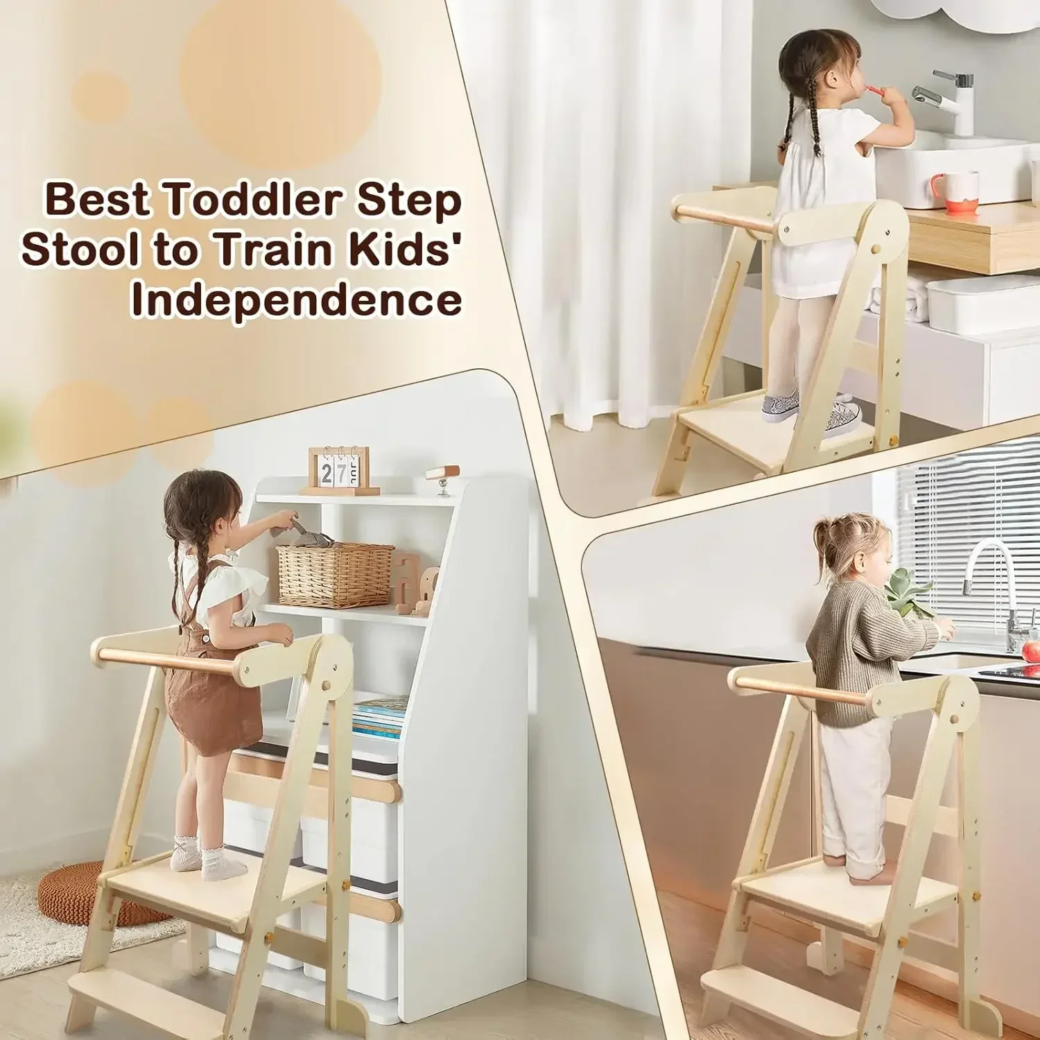 Toddler Tower Kitchen Step Stool, Standing Tower with Whiteboard, Toddler Kitchen Stool Helper with 3 Adjustable Height, Step St