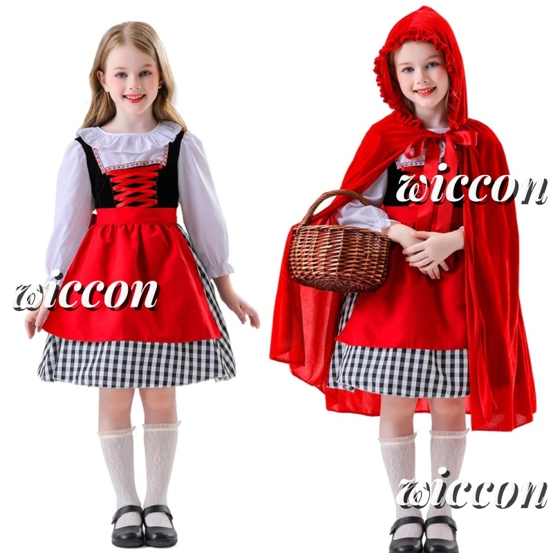 น่ารัก Red Riding Hood เครื่องแต่งกายสําหรับสาว Cape แต่งหน้า Ball Party เครื่องแต่งกายที่สมบูรณ์แบบสําหรับคริสต์มาสฮาโลวีนการแสดง