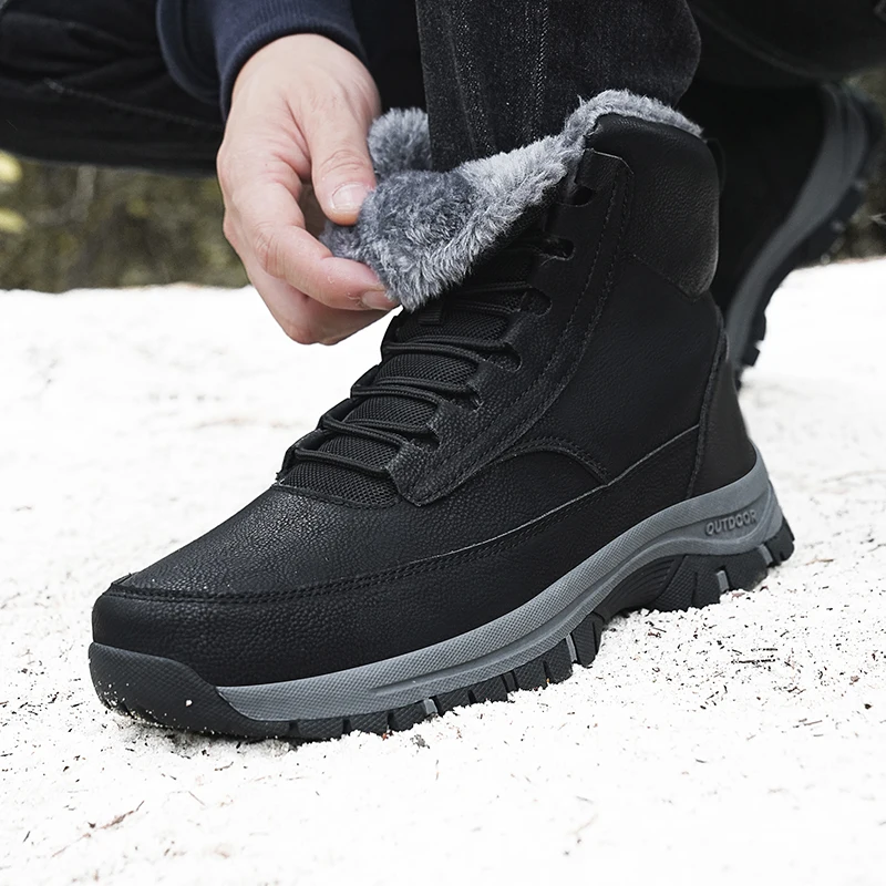 snow Boots Men lace up Winter Shoes For Men outdoor Ankle Boots Winter Boots Male Snow Botines plush Hiking men Boots big size