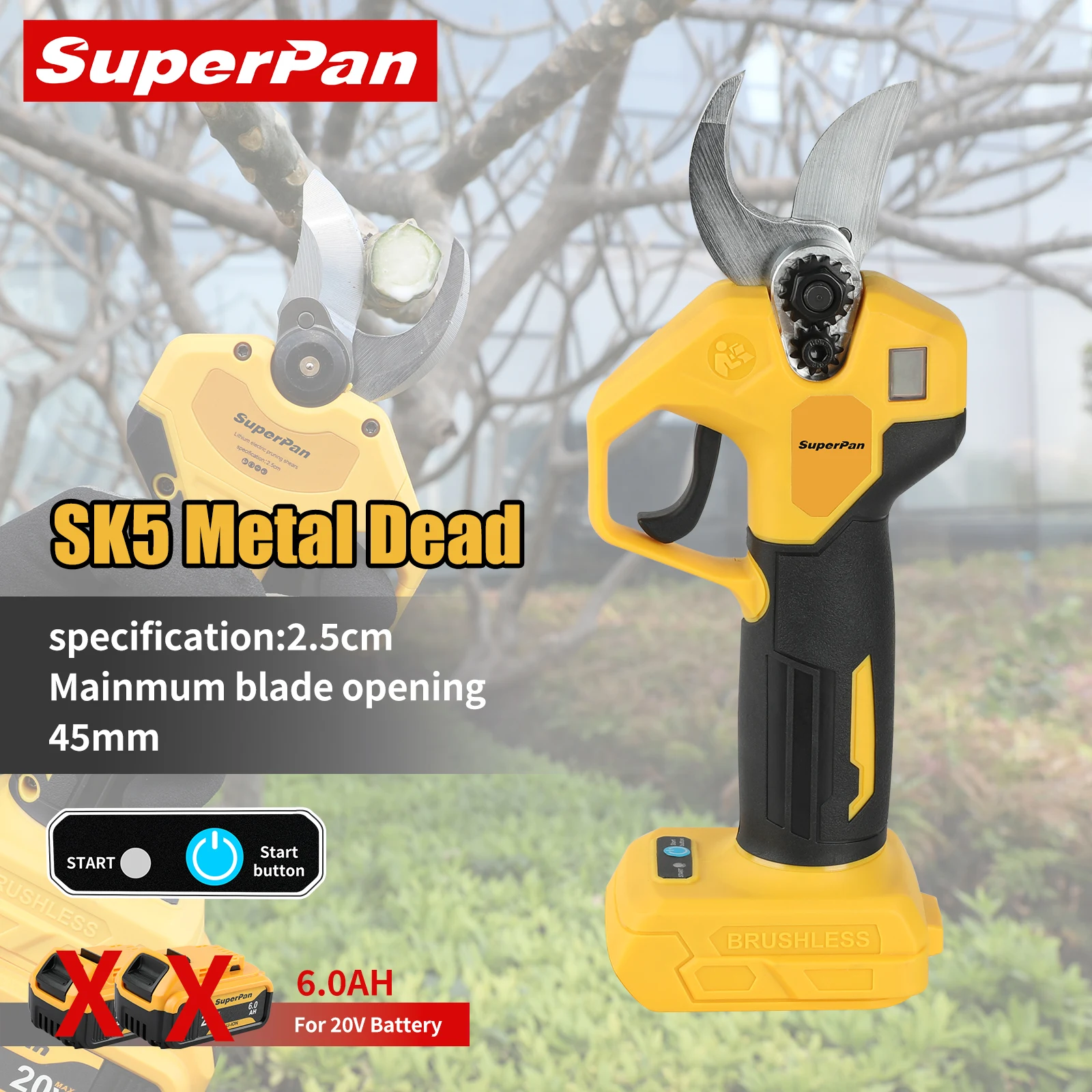 

SuperPan Cordless Electric Pruner Garden Shears for Orchard Trimming and Maintenance for dewalt 20V battery pin