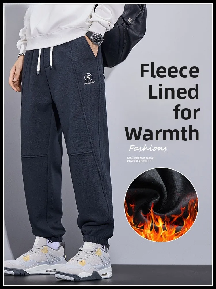 

Мужские спортивные брюки на флисовой подкладке, повседневные спортивные штаны свободного кроя, зимние термоштаны для подростков и взрослых, Harajuku Sle Baggy Cu