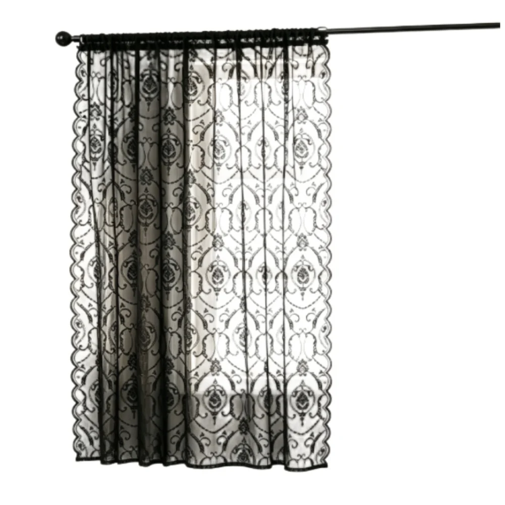 Polyester Panels Black Lace Curtains Lace Detailing Polyester Material Semi-transparent Weave for versatile Sheer Curtains For