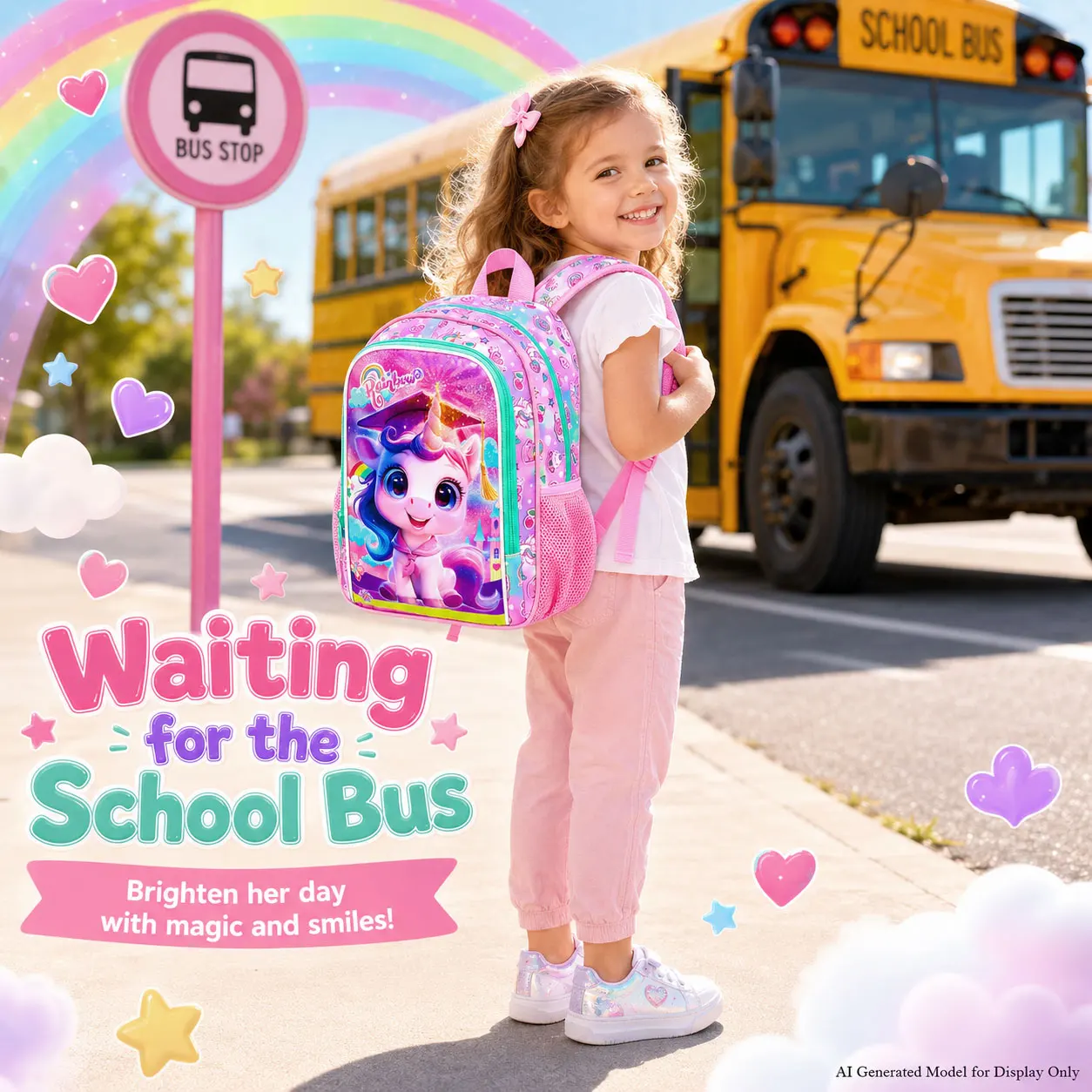 13 Inch 1PC Kids Backpack, Graduation Unicorn Print, Lightweight, For School