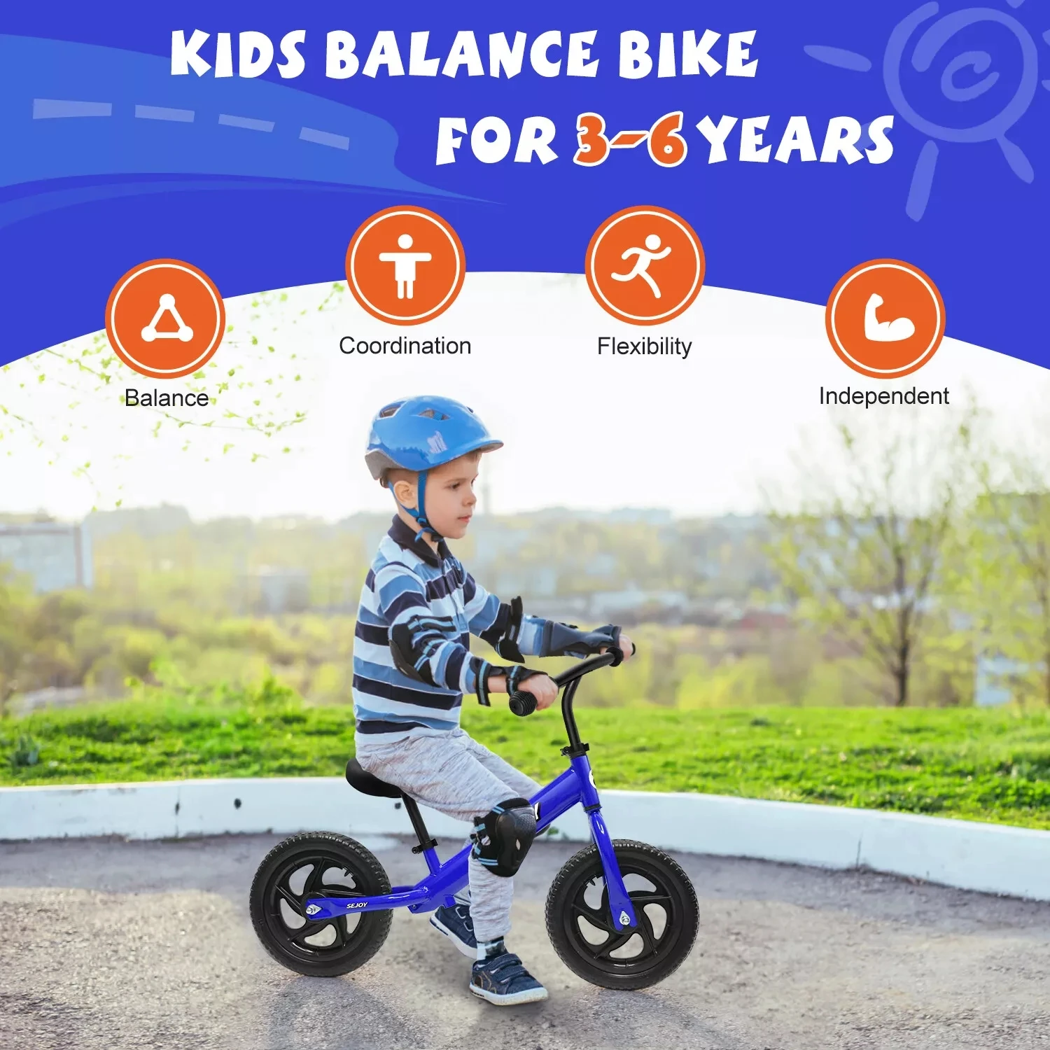 SEJOY 12" Sport Bike For Children No Pedal Balance Bicycle 2-6 Years Kids Toddler Training