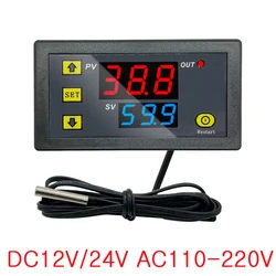 Controle de Temperatura Digital Display LED Termostato, Calor e Arrefecimento Instrumento de Controle, Sonda Linha, 20A, DC 12V, 24V, AC 110-220V