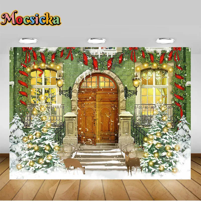 الشتاء عيد الميلاد خلفية التصوير الفوتوغرافي ندفة الثلج شجرة صنوبر حفلة عيد ميلاد مانهاتن الطوب الجدار الديكور خلفية التصوير الفوتوغرافي