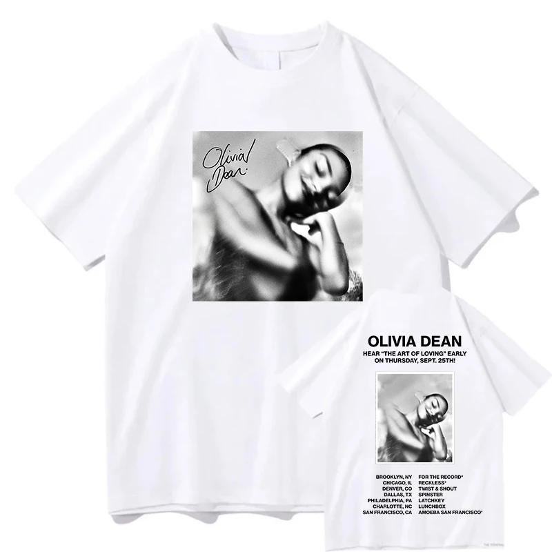 تي شيرت موضة أوليفيا دين فن المحبة تي شيرت قطني فضفاض للنساء/الرجال تي شيرت غير رسمي برقبة دائرية مطبوع عليه حروف ملابس نسائية